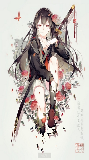 Akame from Akame ga Kill! with roses