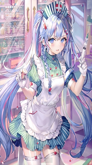 Anime nurse girl with syringe and pills
