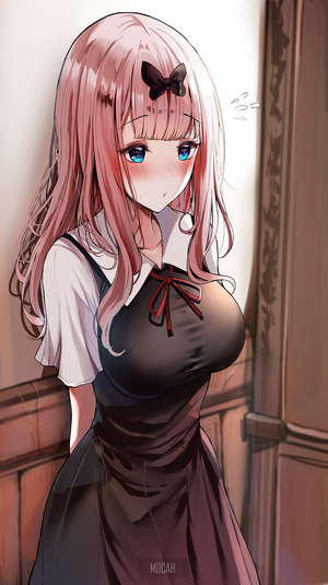 Chika Fujiwara Blushing in School Uniform from Kaguya-Sama