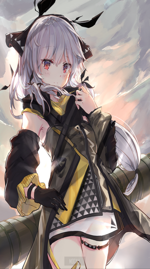 Anime girl with white hair and red eyes in Arknights