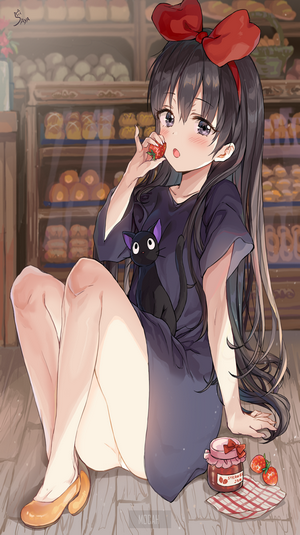 Kiki from Kiki's Delivery Service eating a strawberry