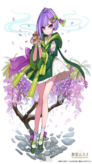 Anime girl with purple hair holding a pot