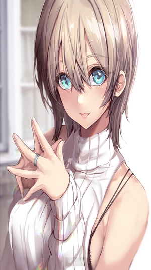 Anime girl with blue eyes and short blonde hair