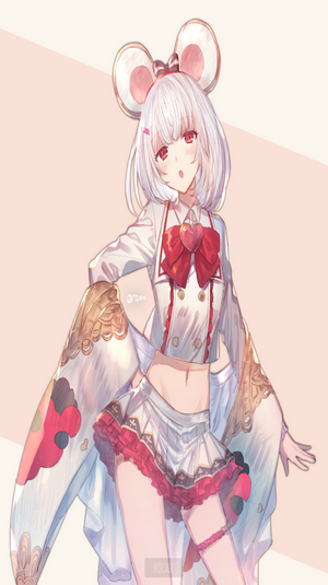 Anime girl with mouse ears and red bow