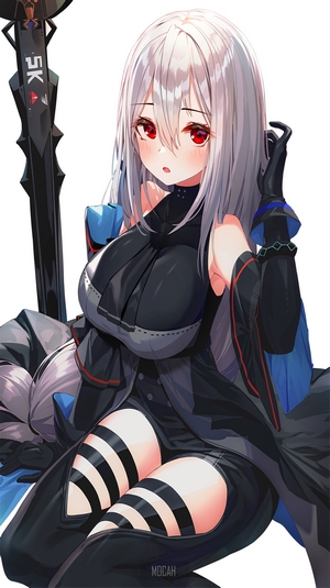 White-Haired Anime Girl with Red Eyes in Black Outfit