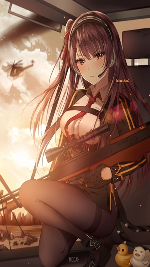 Anime girl with sniper rifle and helicopter