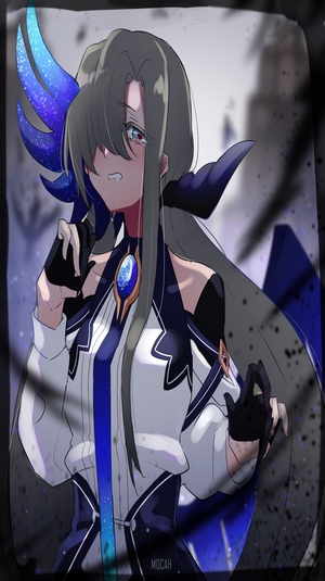 Anime girl with blue accents crying
