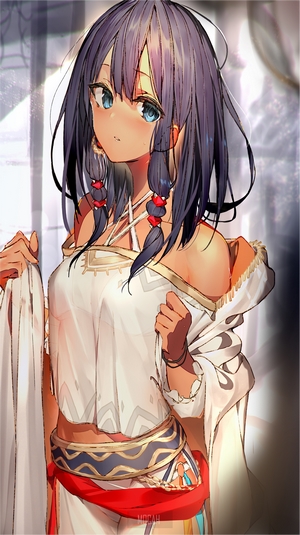 Anime girl with dark hair and blue eyes