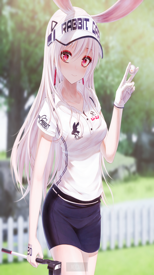 Anime girl with bunny ears playing golf