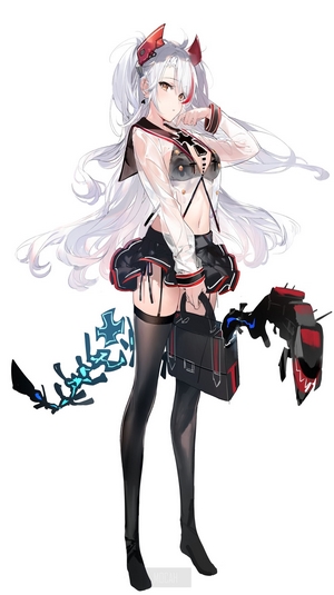 Azur Lane anime girl with white hair and red horns