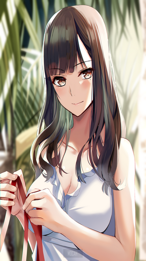 Anime girl with dark hair and white streak