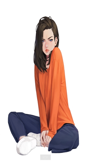 Anime girl sitting on the floor