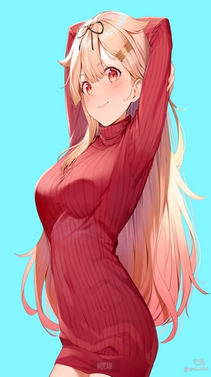 Anime girl in red dress with blonde hair