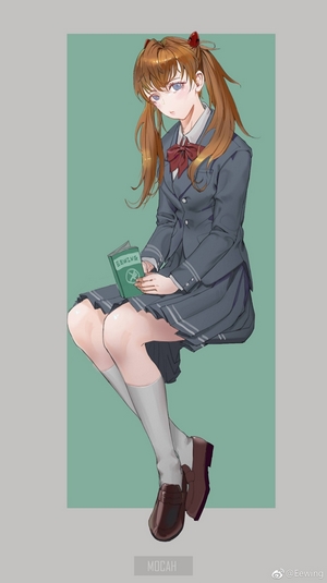 Asuka Langley Shikinami from Neon Genesis Evangelion holding a book