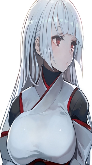 Anime girl with white hair and red eyes