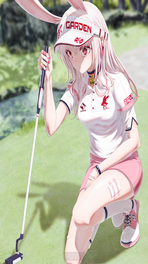 Anime girl with bunny ears playing golf