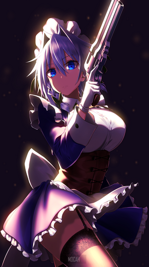 Izayoi Sakuya from Touhou holding a gun