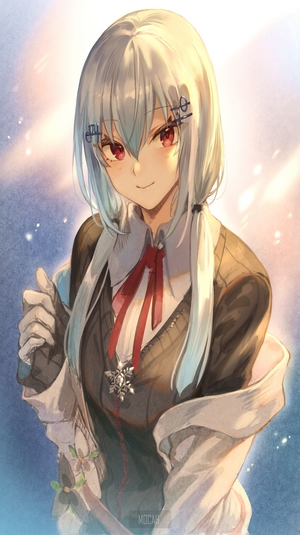 Anime girl with white hair and red eyes