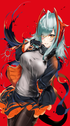 Anime girl with blue hair and horns
