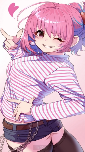 Anime girl with pink hair winking