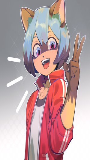 Michiru Kagemori from BNA making a peace sign