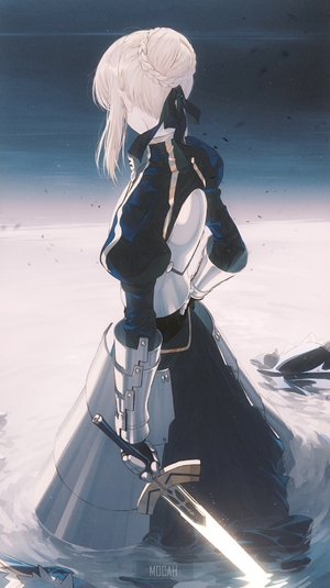 Arturia Pendragon from Fate Series holding Excalibur