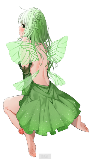 Anime girl with green hair and wings