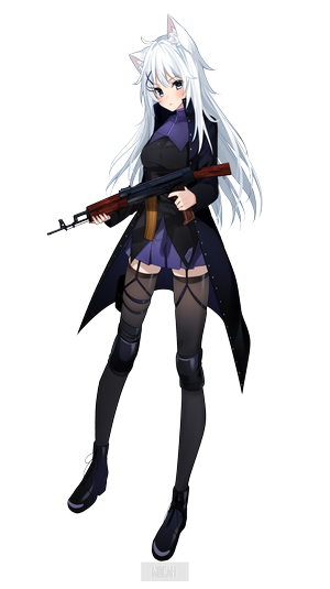 Anime girl with white hair holding a rifle