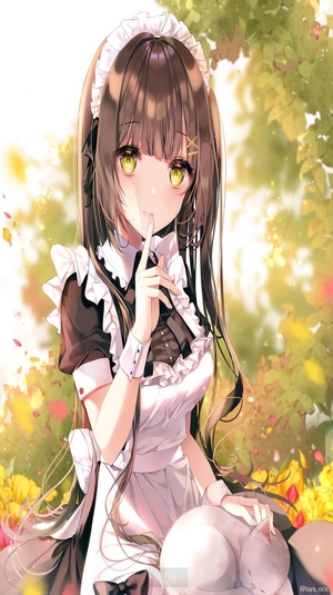 Anime maid girl with cat