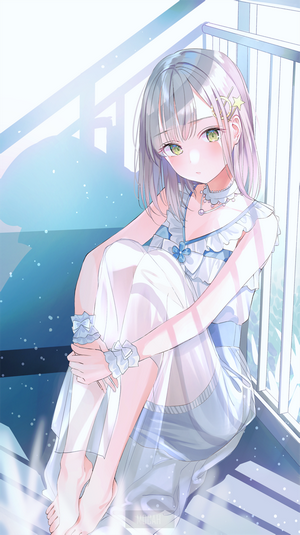 Anime girl sitting by a window