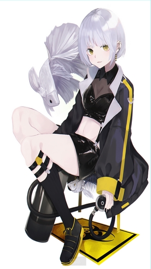 Anime girl with white hair and a betta fish