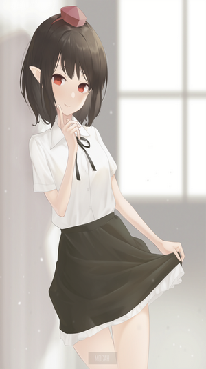Anime girl with red eyes and pointy ears