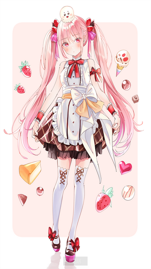 Anime Girl with Pink Hair and Sweets