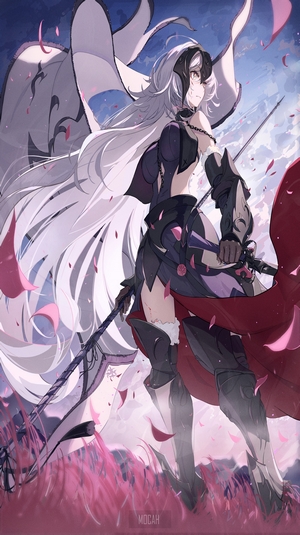 Anime girl with white hair and armor from Fate Series