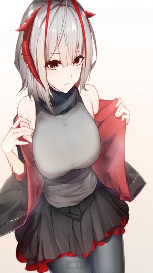 W from Arknights holding her jacket