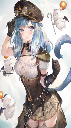 Miqo'te girl with Moogles from Final Fantasy