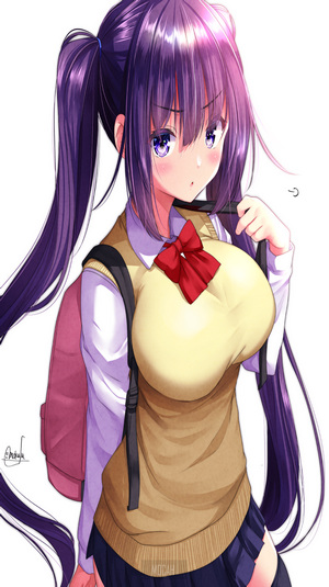 Anime girl with purple pigtails and school uniform