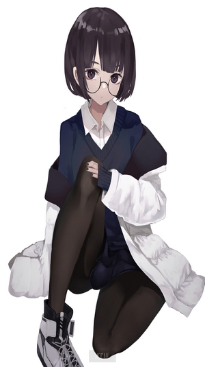 Anime girl with glasses and short dark hair