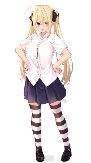 Anime girl with blonde pigtails and school uniform