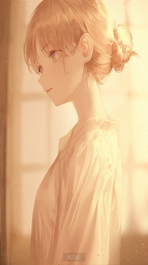 Gentle Anime Girl Bathed in Warm Light