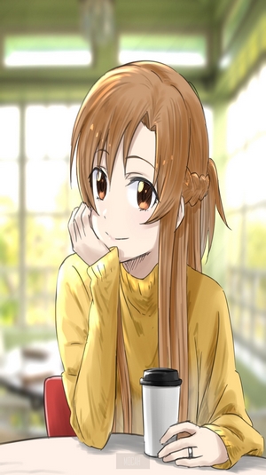 Yuuki Asuna from Sword Art Online with coffee