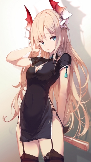 Anime girl with blonde hair and horns