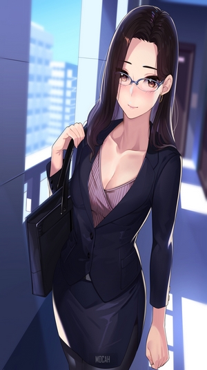 Confident Anime Woman with Glasses in Business Attire