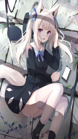 Anime girl with fox ears and tail lying down