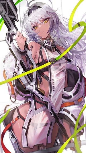 Futuristic Anime Girl with White Hair and Rifle