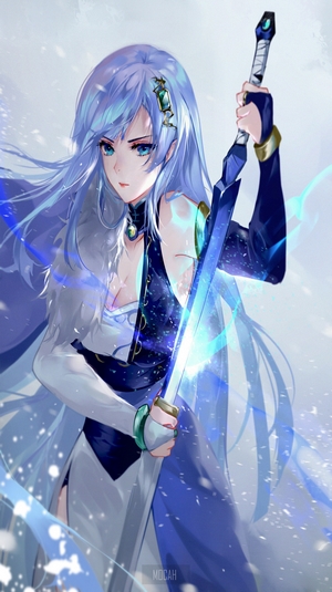 Anime Girl with Blue Hair and Sword
