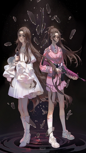 Anime girls with microphone and assault rifle