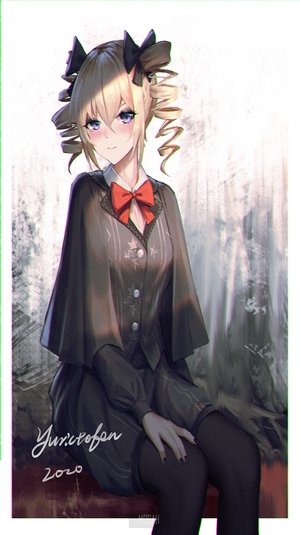 Anime girl with blonde hair and red bow