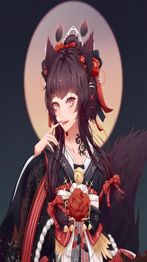 Anime girl with fox ears and kimono