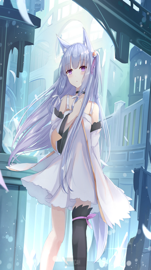 Anime Girl with Long Silver Hair and Cat Ears